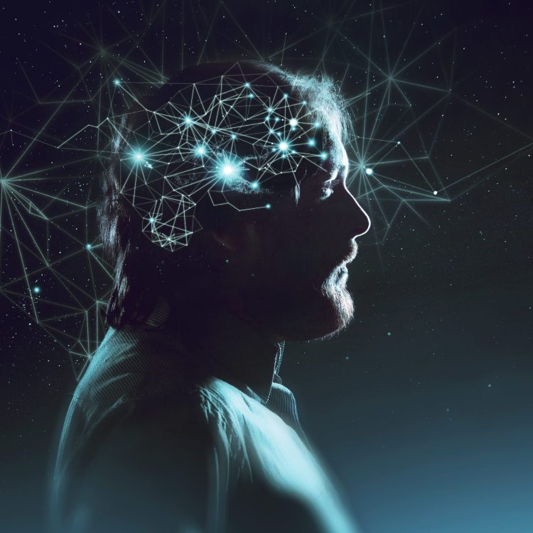 Profile,Of,Bearded,Man,With,Symbol,Neurons,In,Brain.,Thinking