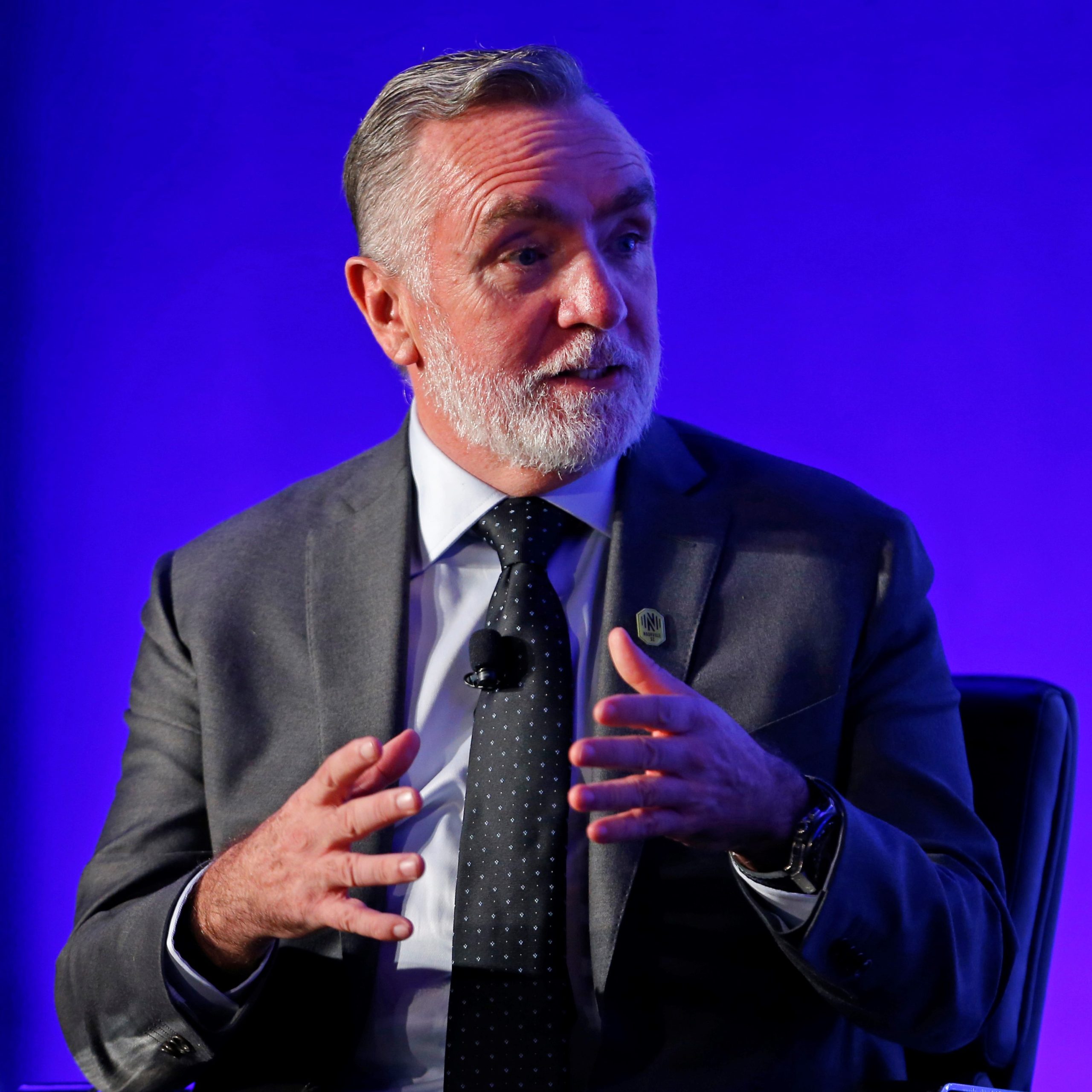 Feb 26, 2020; New York, New York, USA;  CEO of Nashville SC Ian Ayre speaks during the MLS 25th Season Kickoff at the Mandarin Oriental Hotel. Mandatory Credit: Noah K. Murray-USA TODAY Sports